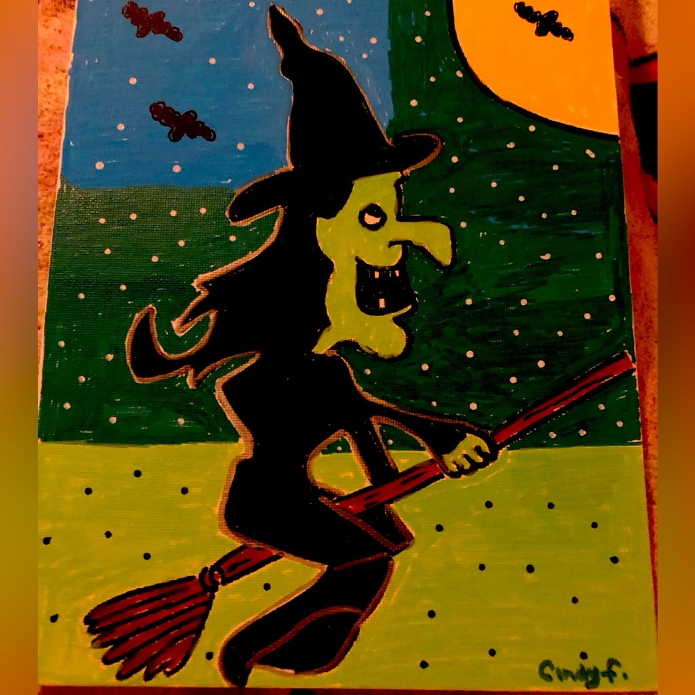 Halloween Witch on panel canvas board 8X10
